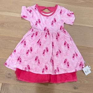 NWT Adorable Birdie Bean Pink Ballet Shoes Girls Short Sleeve Dress size 8